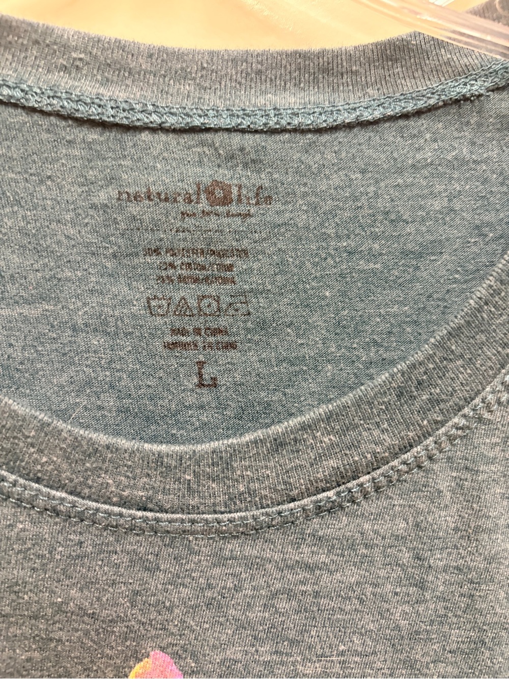 NATURAL LIFE Heather Teal Graphic Tee with Floral Accent - Picture 3 of 4
